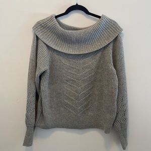 Off the shoulder puff sleeve sweater in Heather Mercury color